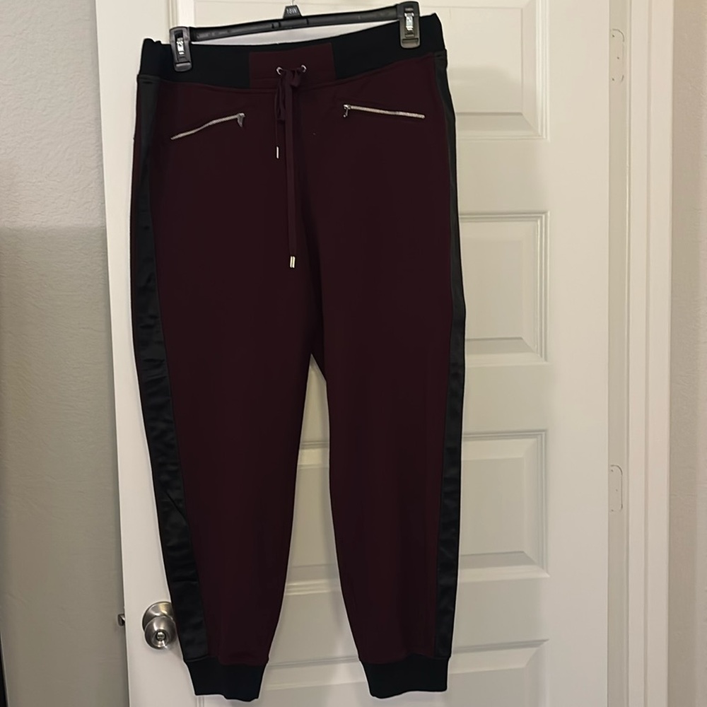 Ralph Lauren burgundy & black pull on track pants SZ L w/pockets active NWOT